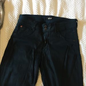 Hudson dark teal skinny leg waxed jean